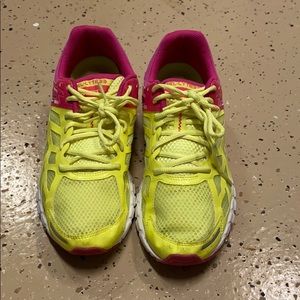 ASICS Pink and Yellow Running Shoes